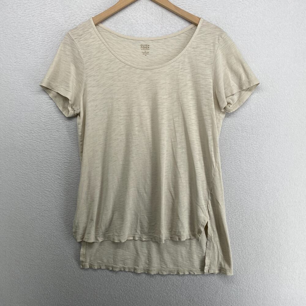 EILEEN FISHER GARNET HILL Top XS Slub Cotton Jersey Sleepwear Pajama Beige
